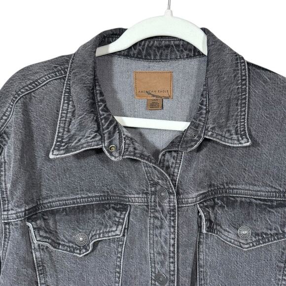 American Eagle AE Denim Long-Sleeve Dress in Faded Black - Size Large - Picture 3 of 4